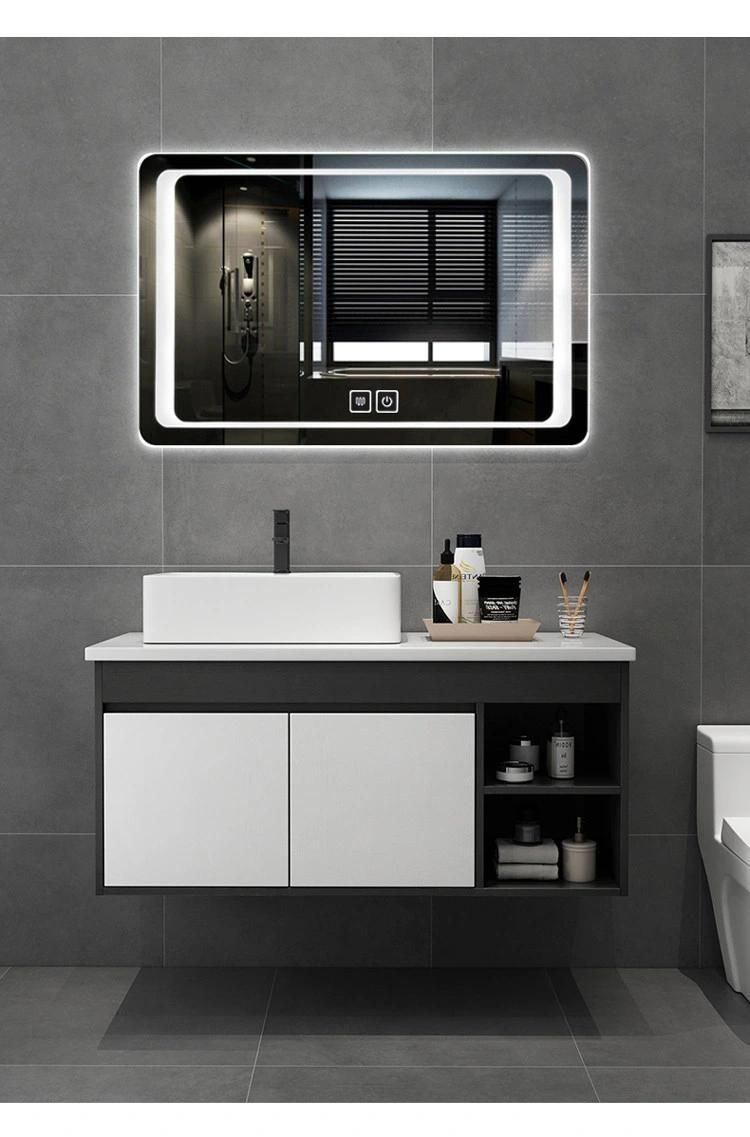 Intelligent Mirror with Touch Switch and LED Light Modern Bathroom Vanity Wooden Cabinet