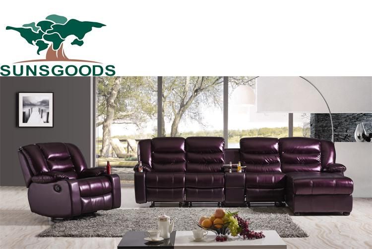 Modern Design Pearl Purple Leather Recliner Sofa Cum Bed for Living Room