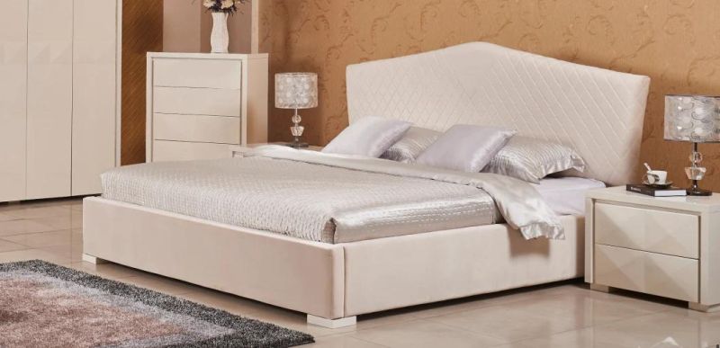 Hotel Platform Bed Upholstered Velvet Fabric with Wooden Frame
