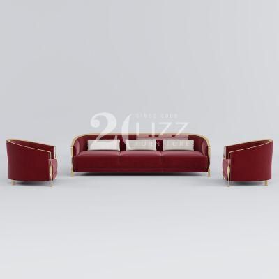 High End Quality European Upholster Living Room Furniture Modern Luxury Hotel Gold Metal Frame Fabric Sofa