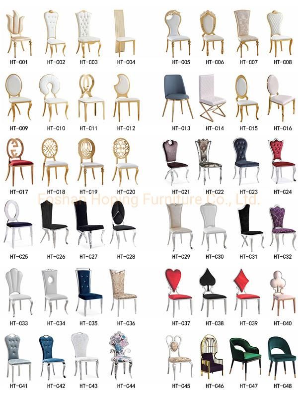 New Style Luxury Hotel Metal Frame Fabric Cushion Modern Dining Chairs Five Start Back Decors Chair Special Stainless Steel Wedding Reception Chairs for Sale