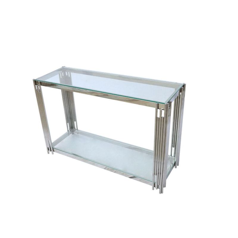 Tempered Glass Stainless Steel Frame Side Table Hallway Table