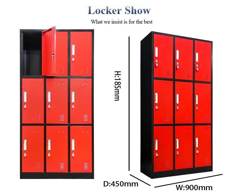 Red Aluminum Clothing Storage Closet Modern Nine Door Design Style Locker