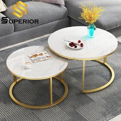 Cheap Round Metal Marble Set Nest Coffee Table of 2