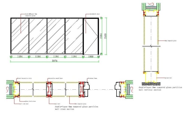 Shaneok Soundproof Aluminium Laminated Glass Wall Office Partition