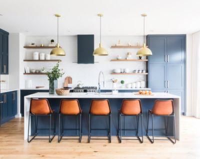 Island Style blue Shaker Plywood Pantry PVC Finish Furniture Kitchen Cabinets