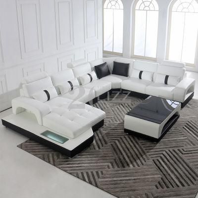 USA Hot Sale Home Furniture Set White Leather Sectional LED Sofa