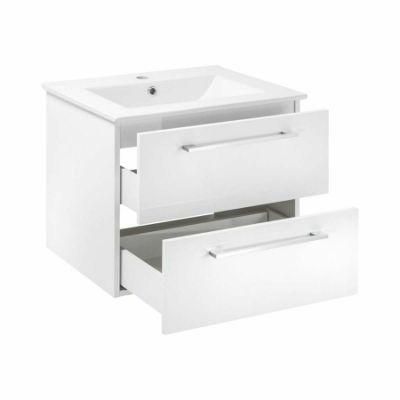 Ceramic Washbasin Furniture with White Vanity Unit with Drawers 60 Cm