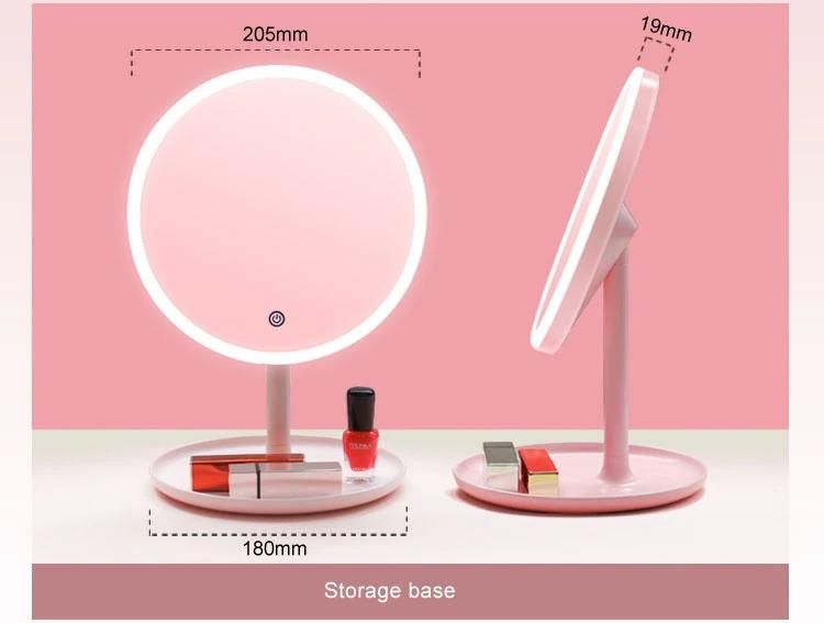High-End LED Round Desk Makeup Cosmetic Beauty Mirror with Detachable Base Organizer