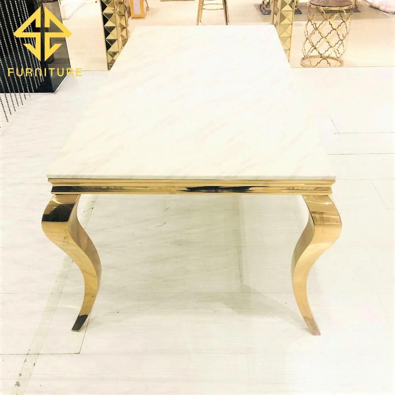 Sawa Classical Marble Top Stainless Steel Dining Table for Event Wedding Use