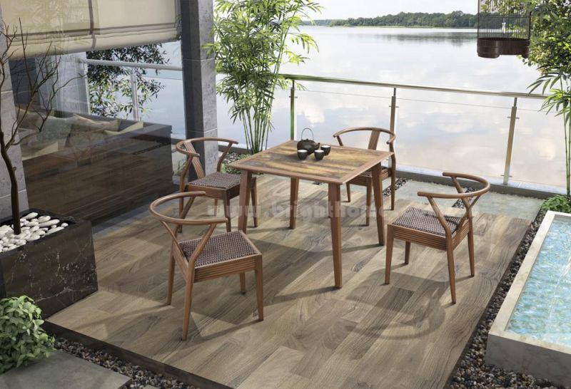 Aluminium PE Rattan Woodlook Dining Set Outdoor Furniture