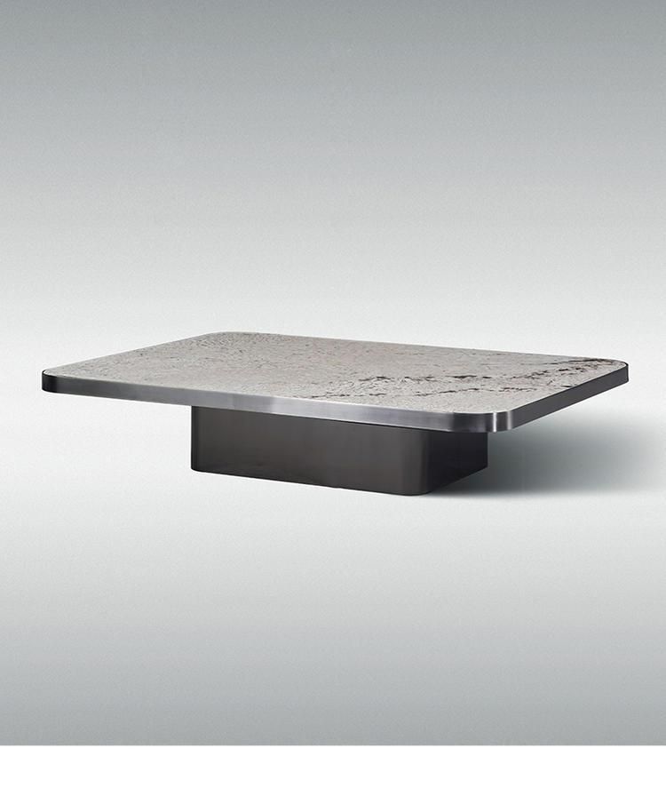 Home Furniture Titanium Rectangle Grey Marble Rock Plate Coffee Table
