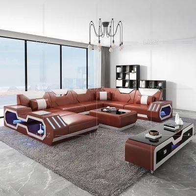U Shape Hot Selling LED Modern Genuine Leather Sofa Couch