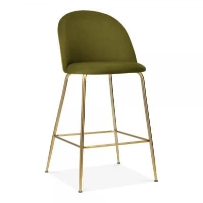 Black Velvet Upholstered Bar Stool Furniture with Backrest Fabric Barstool Chair with Golden Metal Legs