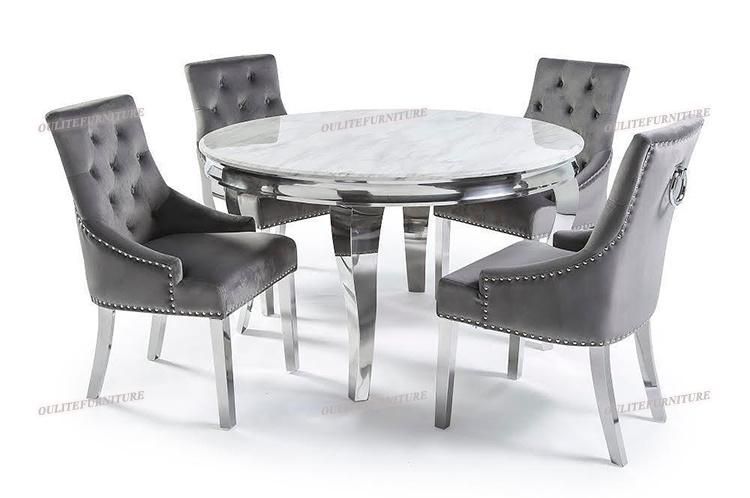 Round Marble Top Stainless Steel Dining Table for Home Furniture