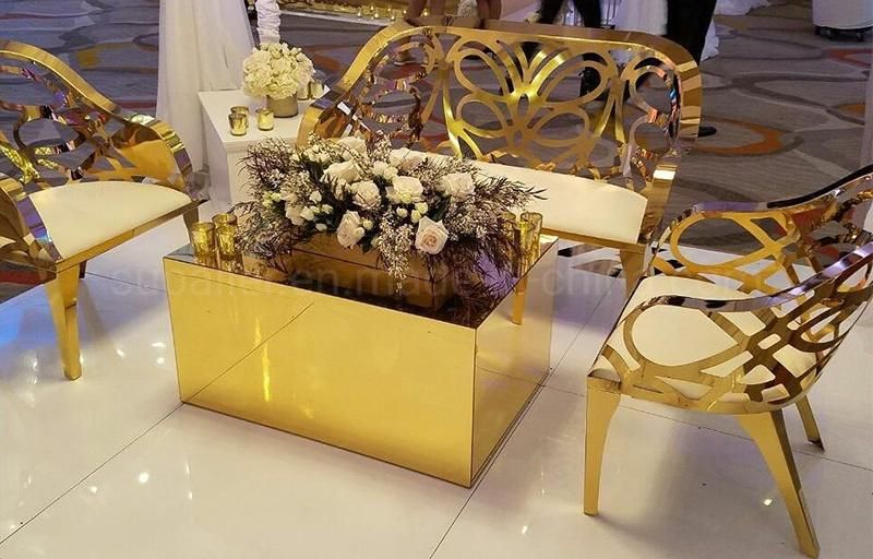Hotel Banquet Hall Gold Metal Coffee Table for Event