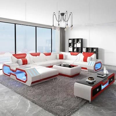 Wholesale Cheap Price Functional LED Sof Furniture Modern U Shape Sectional Italian Leather Corner Sofa