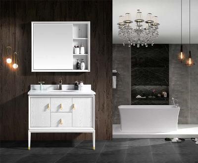 Classic White Marble Countertop Bathroom Cabinet with Mirror Cabinet