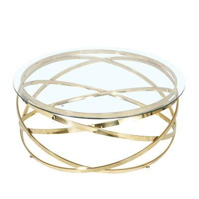 Contemporary Living Room Round Luxury Hotel Furniture Clear Glass Metal Stainless Steel Coffee Table