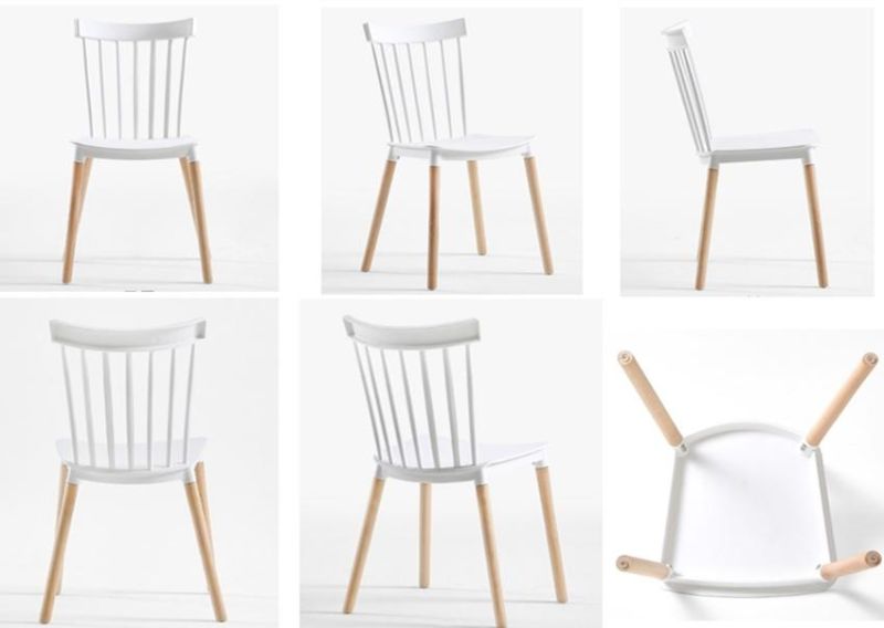 Windsor Armless Plastic Chair with Solid Wood Legs