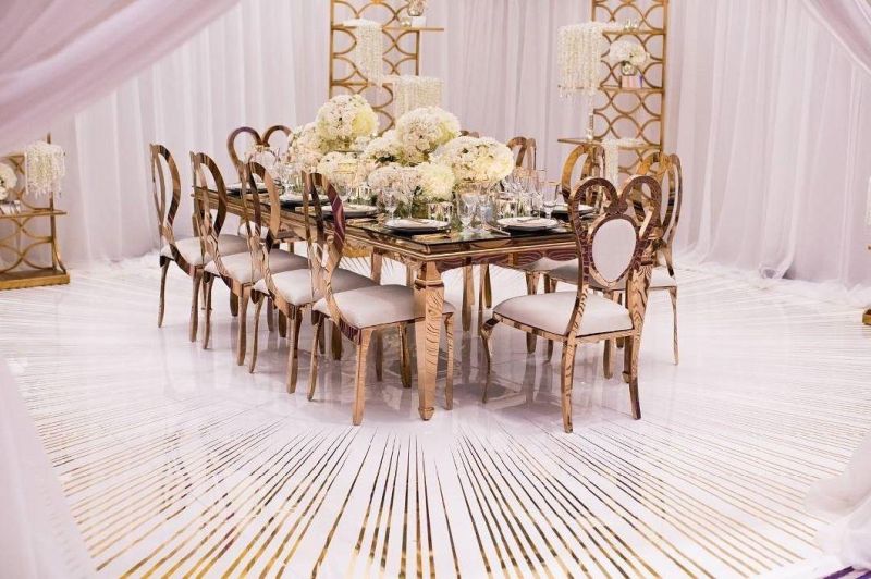 Gold Wedding French Hollow Backrest Stainless Steel Pattern Back Auditorium Chairs