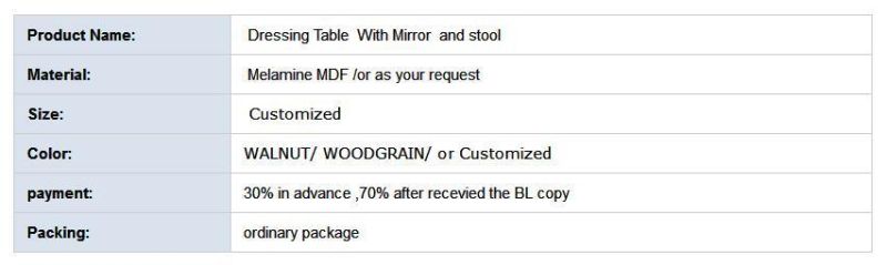 Simple Design Dressing Table with Stool and Mirror Customized Factory Supply