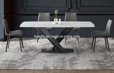 X-Shape Metal Home Furniture Steel Foundation Marble Dining Table