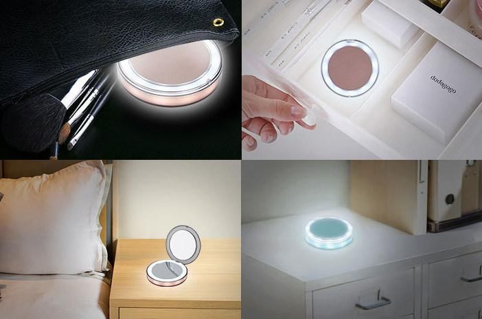 Double Sided LED Lighted Facial Makeup Compact Foldable Mirror with Power Bank Cosmetic Beauty Make up Tools