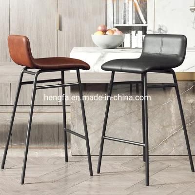 Modern Home Furniture Bar Stool Kitchen Iron Base Leather Dining Chairs