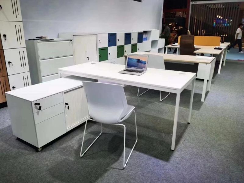 Metal Computer Desk with Drawers Wooden Top Office Table Desk