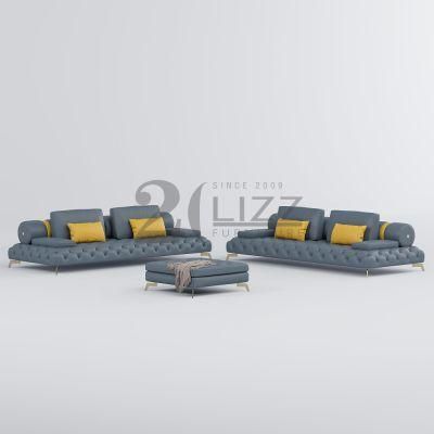 New Arrival Modern Stainless Steel Home Furniture Italian Design Living Room Tufted Buttons Genuine Leather Sofa