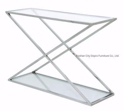 Simple Style Clear Glass Metal Frame Console Table for Home and Hotel Use