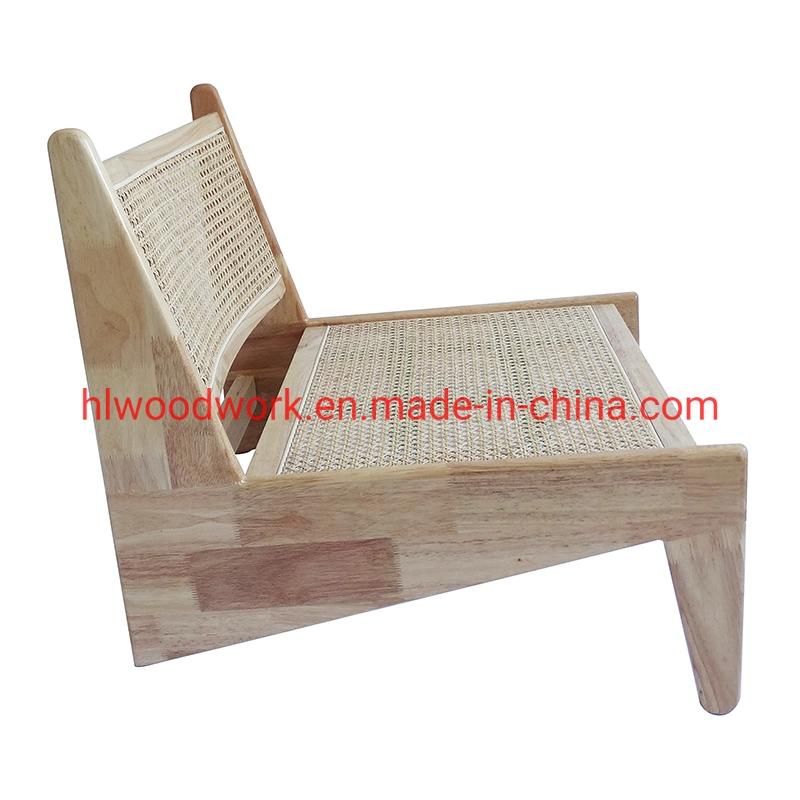 Rattan Leisure Chair Rubber Wood Frame Natural Color Living Room Chair Resteraunt Furniture