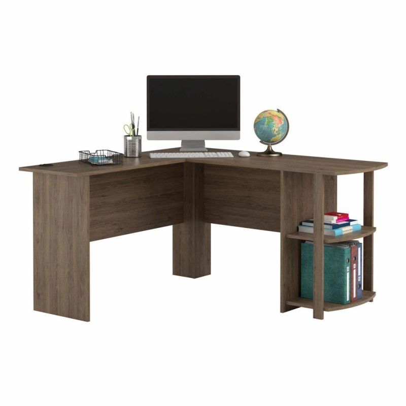 L-Shaped Desk with Bookshelves (Black Ebony Ash)