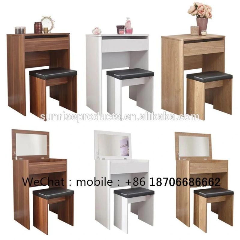 Customized Wooden Dressing Table with Mirror and Dressing Stool