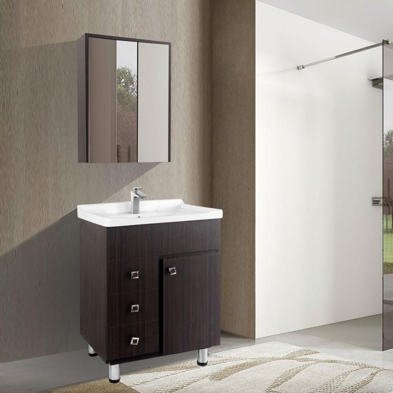 Brown PVC Bathroom Vanity with Mirror Cabinet