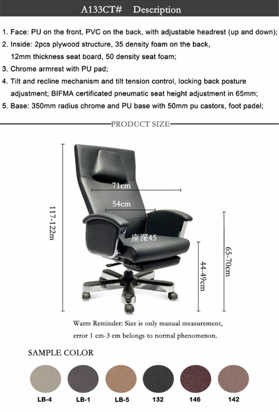 Luxury Modern PU High Back Executive Boss Leather Reclining Office Chair