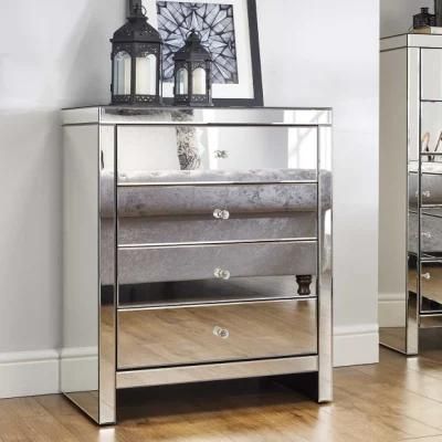 Hot Sale Simple Mirrored Furniture Chest Cabinet with 4 Large Drawers