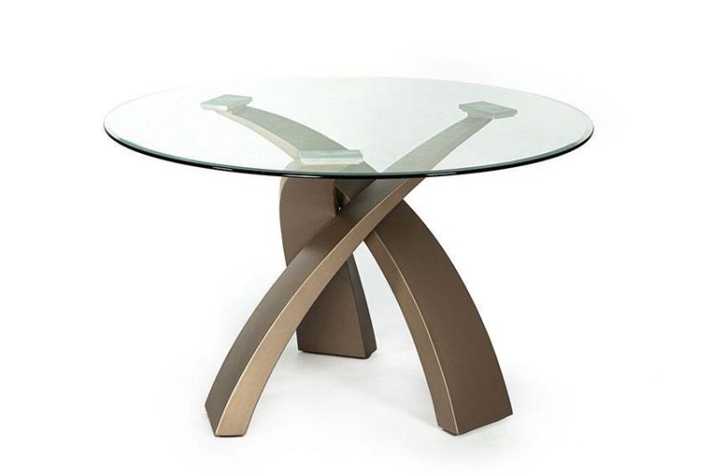 Wholesale Home Furniture New Design Clear Glass Top Leather Leg Steel Dining Table for Outdoor
