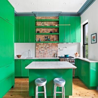 Cheapest Price House Hotel Wooden Cabinet Interior Design Customized Modern Green Finish Lacquer Kitchen Cabinets
