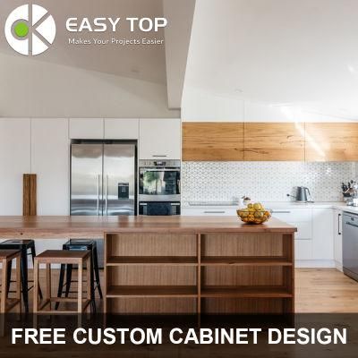 Eco-Friendly Modern Style Laminate Wood Grain and White Kitchen Island PVC Kitchen Cabinets