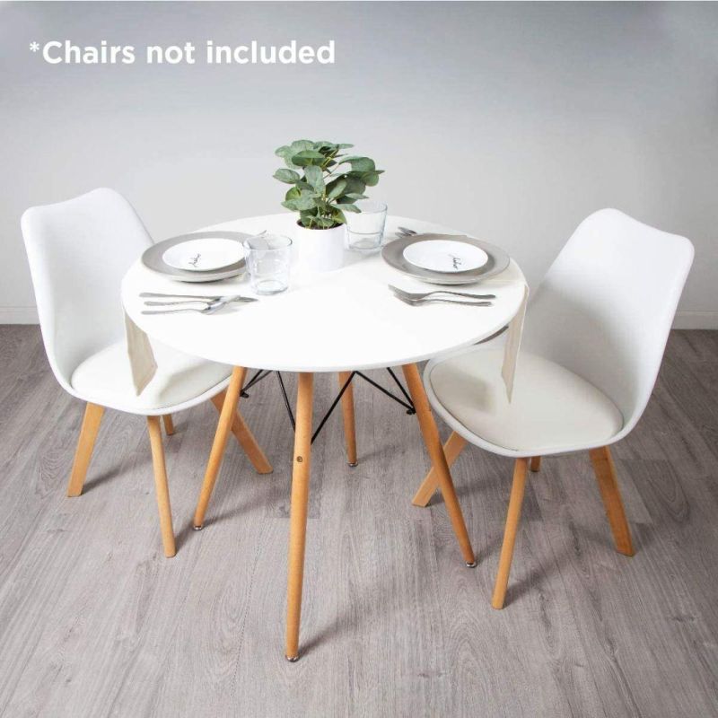 Nordic Design Furniture White MDF Wooden Strong Modern Plastic 4 Chairs Dining Table Set with Beech Leg