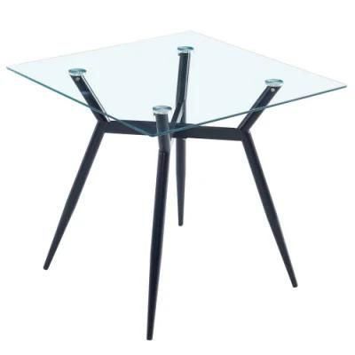Home Dine Furniture Square Clear Glass Top Metal Base Dining Table