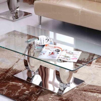 Silver Stainless Steel Modern Clear Fiberglass Coffee Table