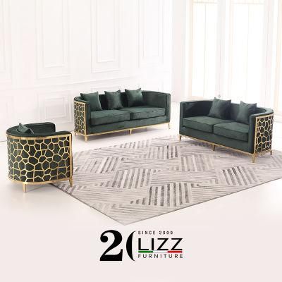 Luxury Metal Frame Home Furniture Living Room Sofa Velvet Fabric Couch