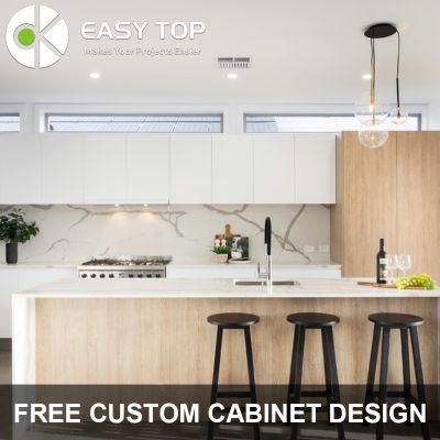 Hot Sales Modern White and Wooden Grain Cupboard Kitchen Cabinets Foshan MDF Furniture