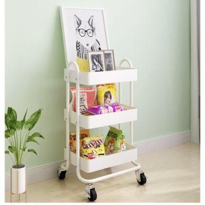 White Metal Movable Trolley Organizer Kitchen Storage Holder Rack Utility Rolling Trolley Cart