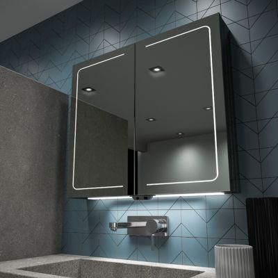 Aluminum Bathroom Medicine Cabinet with Double Door Luxury Interior Kitchen Storage Organizer