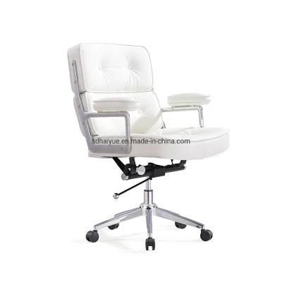 Genuine Leather Style Office Chair with Aluminum Alloy Base and Frame White