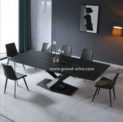 French Modern Rectangle Luxury Sintered Stone Dining Table Black Marble Dining Room Table